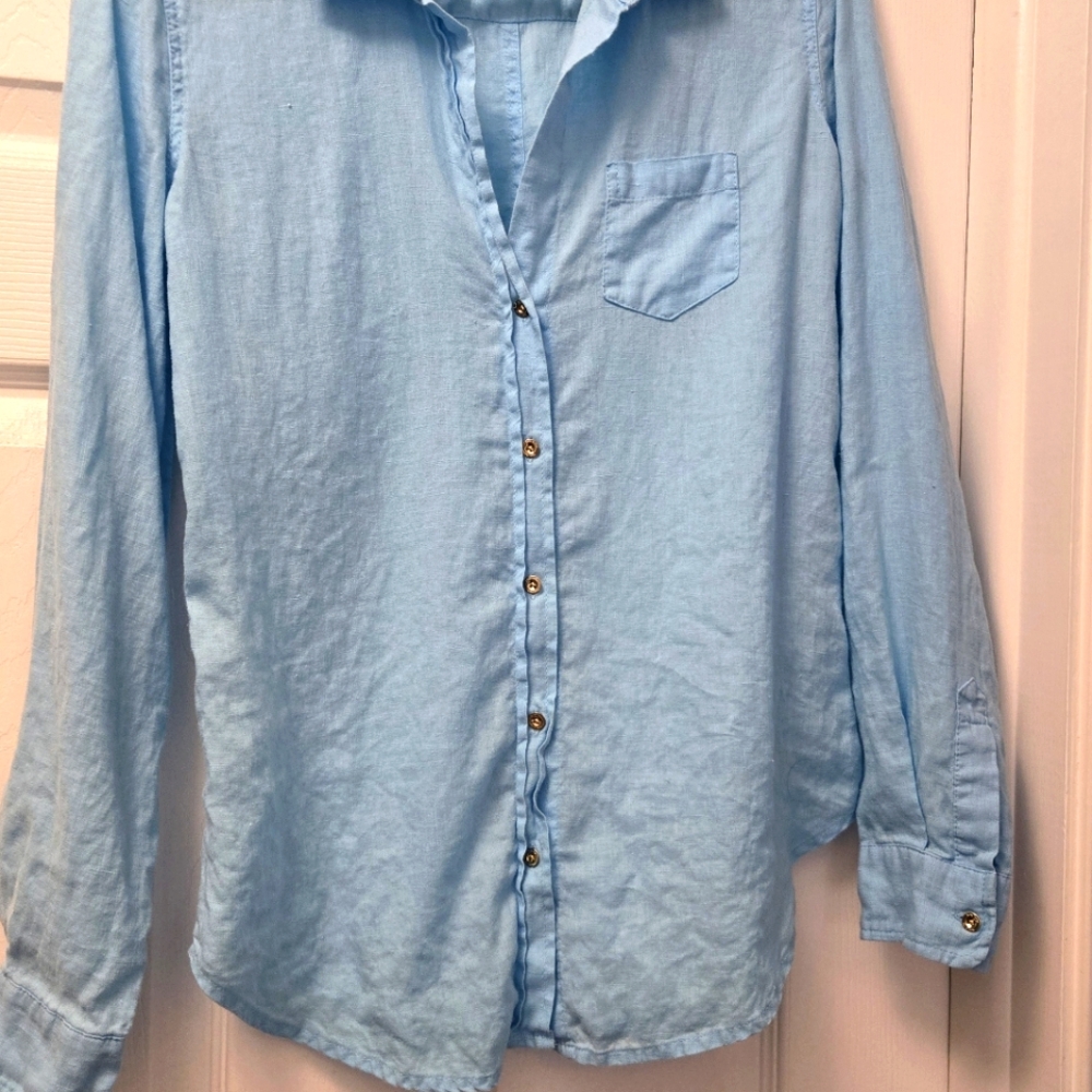 Lilly Pulitzer Linen Sky Blue Button Down Shirt